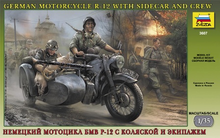 Zvezda 3607 German motorcycle R-12 with sidecar and crew